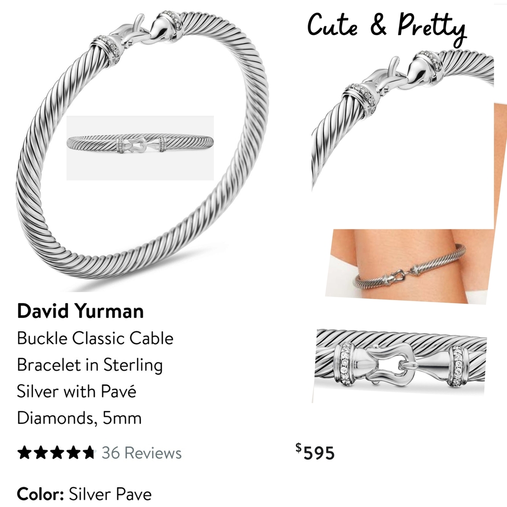 David Yurman Silver Pave Diamond Cable Bracelet. #97